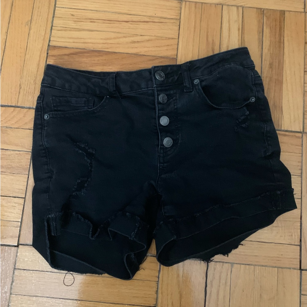 Black denim shorts